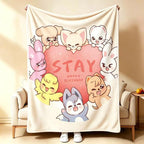 Printed Flannel Fleece Blanket - Colorful Fuzzy SKZ Fan Throw, Comfy Cute Cartoon Blanket, Fandom Bedding, Kids Gift, Lounge & Travel Use, Colorful Fuzzy Blanket