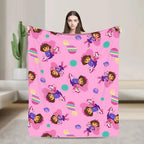 Dora The Explorer Cartoon Flannel Blanket, Soft lightweight travel blankets, cooling blankets, bedding, bed accessories, Airplane Home Throw Bedspread Birthday Gift For Kids Fans