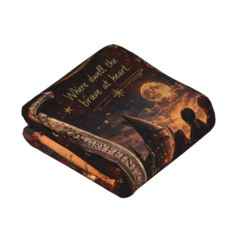 Harry Potter Gryffindor Lion Crest Wizard Castle  Blanket, Vintage Magic Hogwarts Castle Marauder's Map Sword Print Soft Blanket, Lightweight Couch Bed Blanket, Fantasy Wizard Movie Fan Home Decor Gift