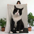 Vintage Soft Flannel Animal Blanket - Iconic Tuxedo Cat Design, Black Printed Black & White Tabby/Brown Retro Beige Patterns, Hand Wash Only, for Bed/Sofa, Perfect Gift for Cat Lovers, Animal Blankets, Black Printed Blankets