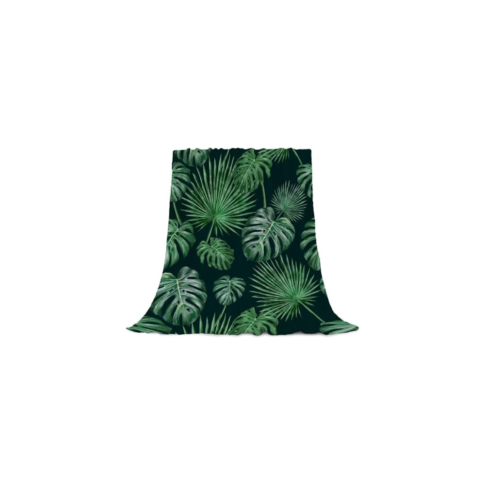 Tropical Throw Blanket 50x60 Green Plant Leaf Blanket Throw Blanket for Couch Sofa Bed Soft Cozy Lightweight Fuzzy Plush Fleece Blankets Spring Summer Decorative Gift Blanket 50 by 60
