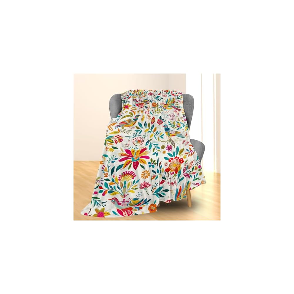 Whimsical Bird Print Blanket - Soft, Cozy, and Lightweight Flannel Throw Blanket - Perfect for Couch, Bed, Travel, and Outdoor Use - Fuzzy, Home Decor Accent 60"x50"
