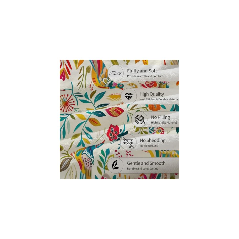 Whimsical Bird Print Blanket - Soft, Cozy, and Lightweight Flannel Throw Blanket - Perfect for Couch, Bed, Travel, and Outdoor Use - Fuzzy, Home Decor Accent 60"x50"