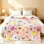 Printed Flannel Fleece Blanket - Colorful Fuzzy SKZ Fan Throw, Comfy Cute Cartoon Blanket, Fandom Bedding, Kids Gift, Lounge & Travel Use, Colorful Fuzzy Blanket