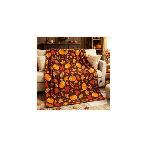 50"x60" Fall Pumpkin Maple Leaf Throw Blanket, Red Brown Soft Flannel Fleece Blanket, Warm Cozy Thanksgiving Harvest Decorative Blanket for Sofa Couch Chair, Fall Home Gift for Family Friends