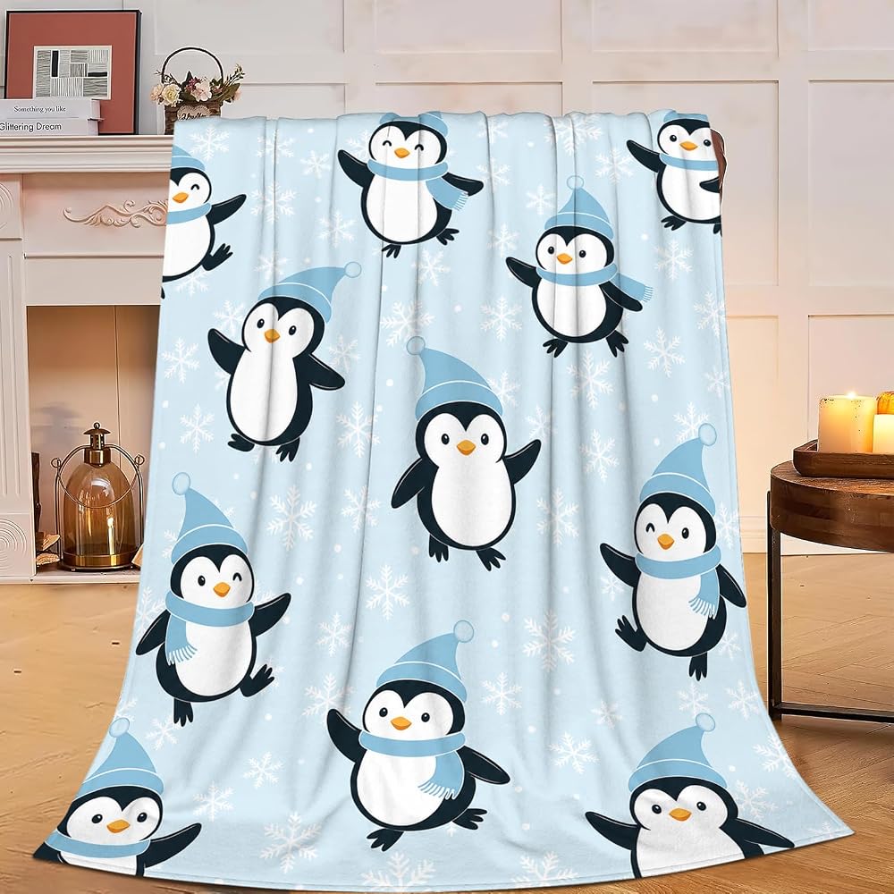 Penguin Blanket Cute Antarctica Penguins Throw Blanket Soft Warm Cozy Fleece Fuzzy Plush Winter Animal Flannel Blankets Gifts for Girls Women Boys Kids Adults 40"X50"