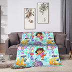 Dora The Explorer Cartoon Flannel Blanket, Soft lightweight travel blankets, cooling blankets, bedding, bed accessories, Airplane Home Throw Bedspread Birthday Gift For Kids Fans