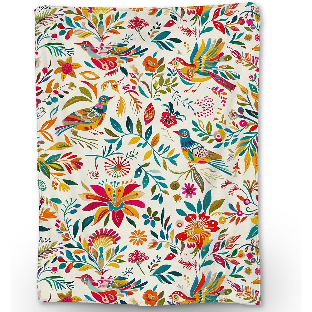 Whimsical Bird Print Blanket - Soft, Cozy, and Lightweight Flannel Throw Blanket - Perfect for Couch, Bed, Travel, and Outdoor Use - Fuzzy, Home Decor Accent 60"x50"