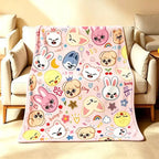 Printed Flannel Fleece Blanket - Colorful Fuzzy SKZ Fan Throw, Comfy Cute Cartoon Blanket, Fandom Bedding, Kids Gift, Lounge & Travel Use, Colorful Fuzzy Blanket