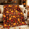 50"x60" Fall Pumpkin Maple Leaf Throw Blanket, Red Brown Soft Flannel Fleece Blanket, Warm Cozy Thanksgiving Harvest Decorative Blanket for Sofa Couch Chair, Fall Home Gift for Family Friends