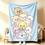 Printed Flannel Fleece Blanket - Colorful Fuzzy SKZ Fan Throw, Comfy Cute Cartoon Blanket, Fandom Bedding, Kids Gift, Lounge & Travel Use, Colorful Fuzzy Blanket