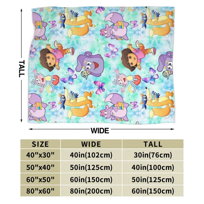 Dora The Explorer Cartoon Flannel Blanket, Soft lightweight travel blankets, cooling blankets, bedding, bed accessories, Airplane Home Throw Bedspread Birthday Gift For Kids Fans
