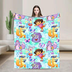 Dora The Explorer Cartoon Flannel Blanket, Soft lightweight travel blankets, cooling blankets, bedding, bed accessories, Airplane Home Throw Bedspread Birthday Gift For Kids Fans
